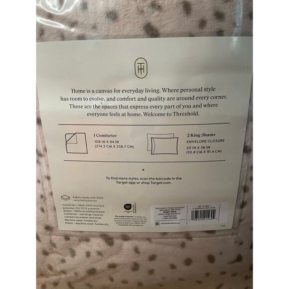 New Threshold 3pc Faux Fur Animal Print Comforter & Shams Set King Size - Picture 7 of 8